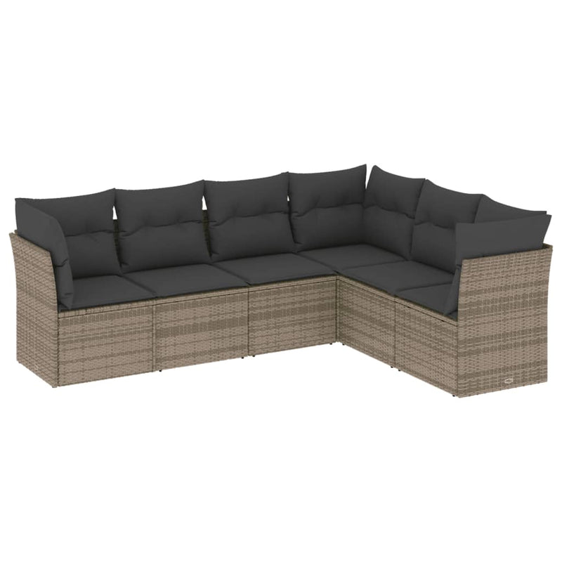 6-tlg. Garten-Sofagarnitur mit Kissen Grau Poly Rattan