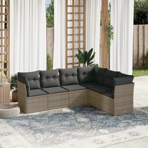 6-tlg. Garten-Sofagarnitur mit Kissen Grau Poly Rattan