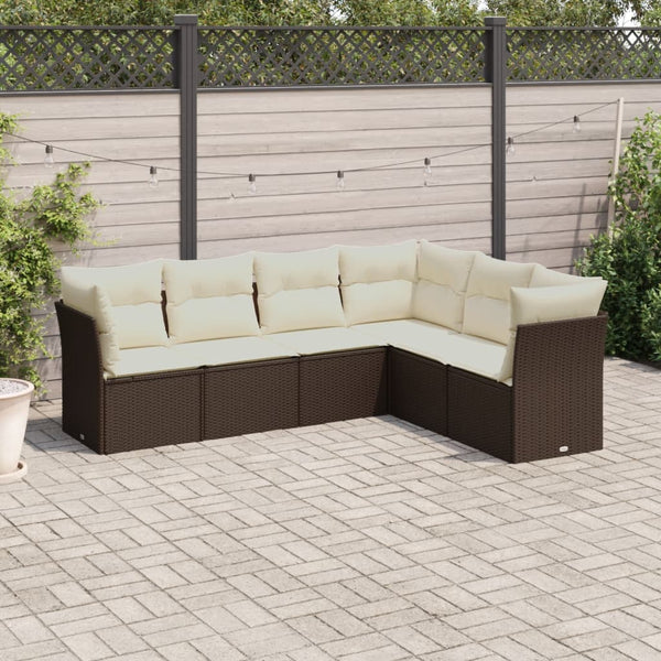 6-tlg. Garten-Sofagarnitur mit Kissen Braun Poly Rattan