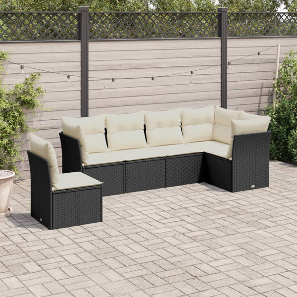 6-tlg. Garten-Sofagarnitur mit Kissen Schwarz Poly Rattan