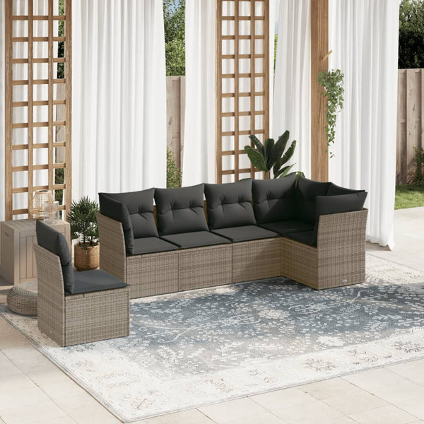 6-tlg. Garten-Sofagarnitur mit Kissen Grau Poly Rattan