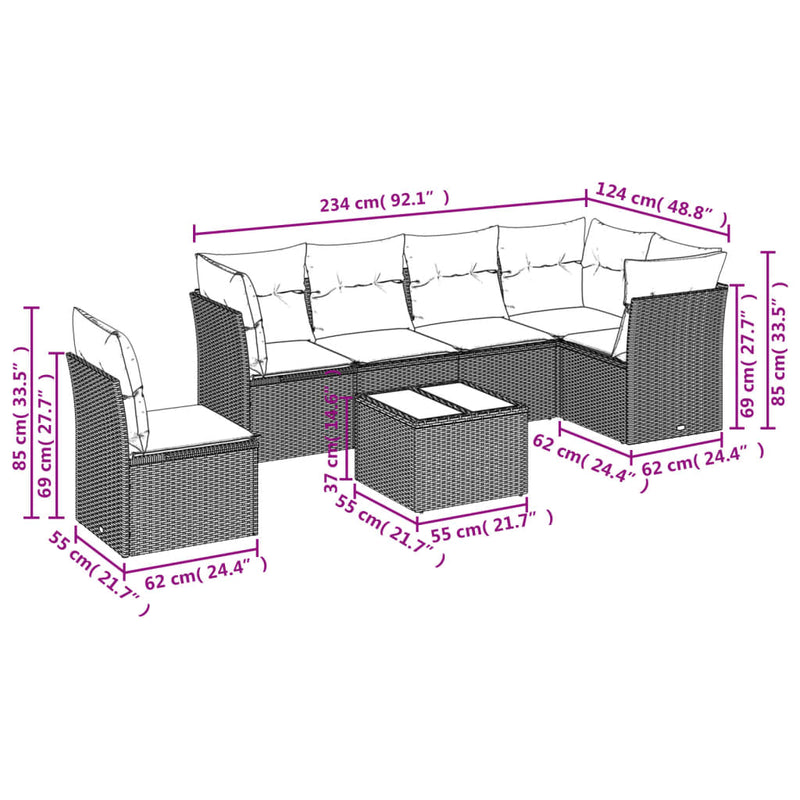 7-tlg. Garten-Sofagarnitur mit Kissen Beige Poly Rattan