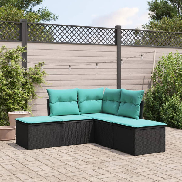 5-tlg. Garten-Sofagarnitur mit Kissen Schwarz Poly Rattan