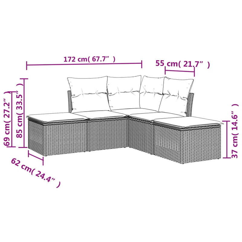 5-tlg. Garten-Sofagarnitur mit Kissen Braun Poly Rattan