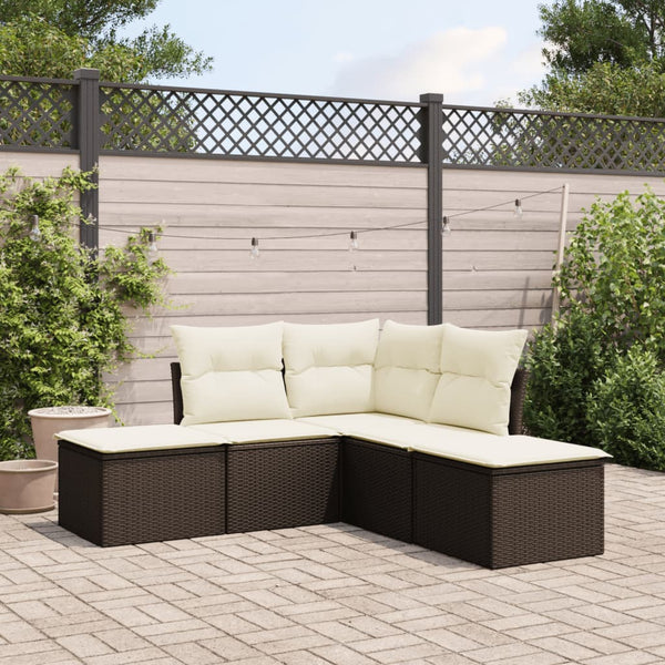 5-tlg. Garten-Sofagarnitur mit Kissen Braun Poly Rattan