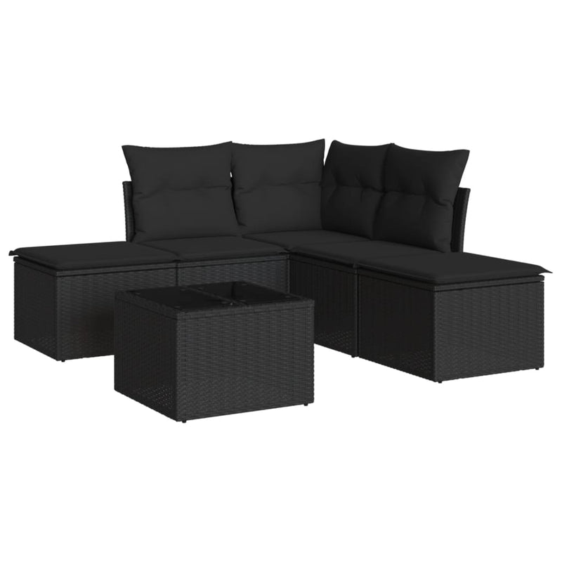 6-tlg. Garten-Sofagarnitur mit Kissen Schwarz Poly Rattan