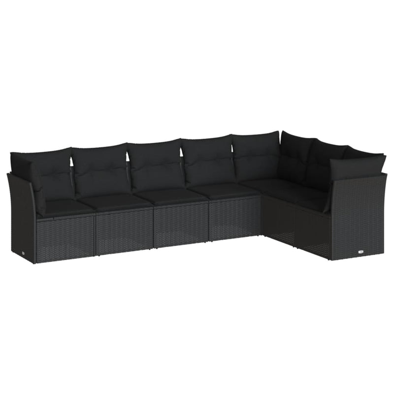 7-tlg. Garten-Sofagarnitur mit Kissen Schwarz Poly Rattan