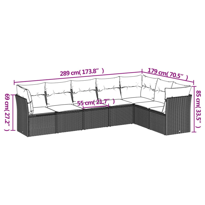 7-tlg. Garten-Sofagarnitur mit Kissen Schwarz Poly Rattan