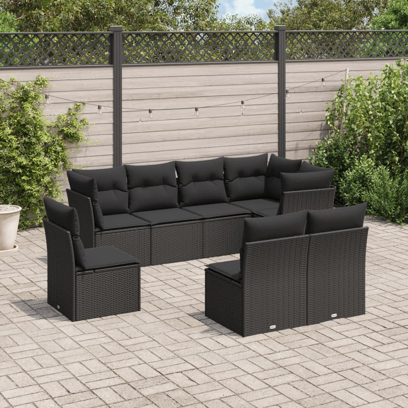 8-tlg. Garten-Sofagarnitur mit Kissen Schwarz Poly Rattan