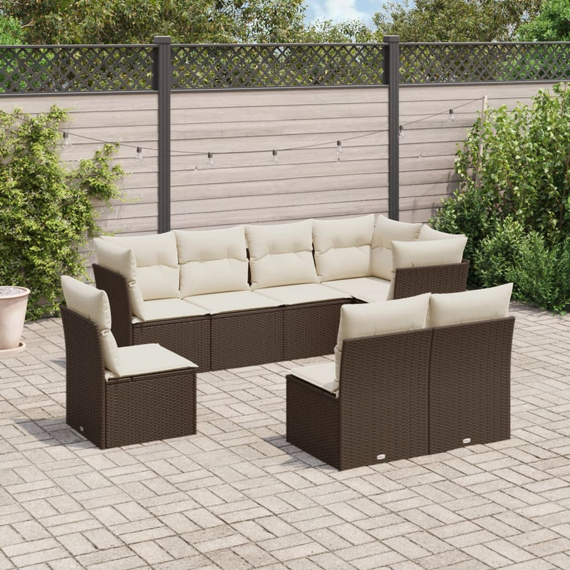 8-tlg. Garten-Sofagarnitur mit Kissen Braun Poly Rattan