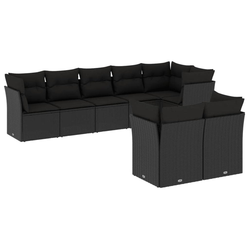 8-tlg. Garten-Sofagarnitur mit Kissen Schwarz Poly Rattan