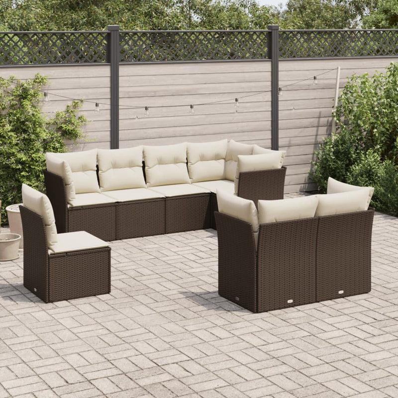 8-tlg. Garten-Sofagarnitur mit Kissen Braun Poly Rattan