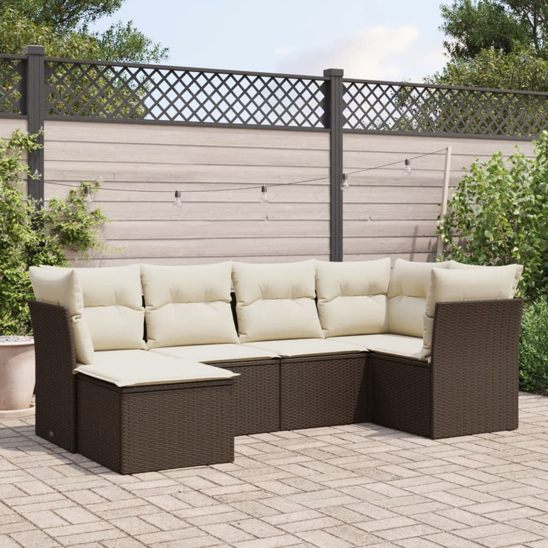 6-tlg. Garten-Sofagarnitur mit Kissen Braun Poly Rattan