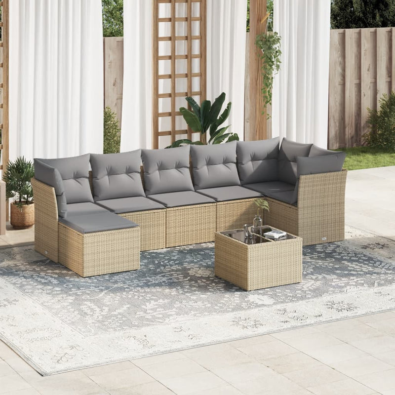 8-tlg. Garten-Sofagarnitur mit Kissen Beige Poly Rattan