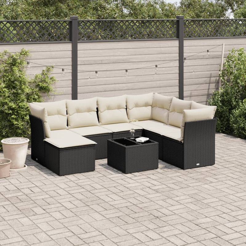 8-tlg. Garten-Sofagarnitur mit Kissen Schwarz Poly Rattan