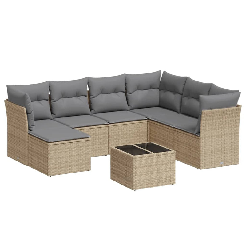 8-tlg. Garten-Sofagarnitur mit Kissen Beige Poly Rattan