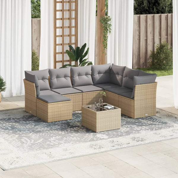 8-tlg. Garten-Sofagarnitur mit Kissen Beige Poly Rattan