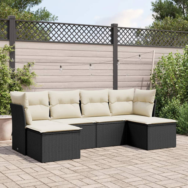 6-tlg. Garten-Sofagarnitur mit Kissen Schwarz Poly Rattan