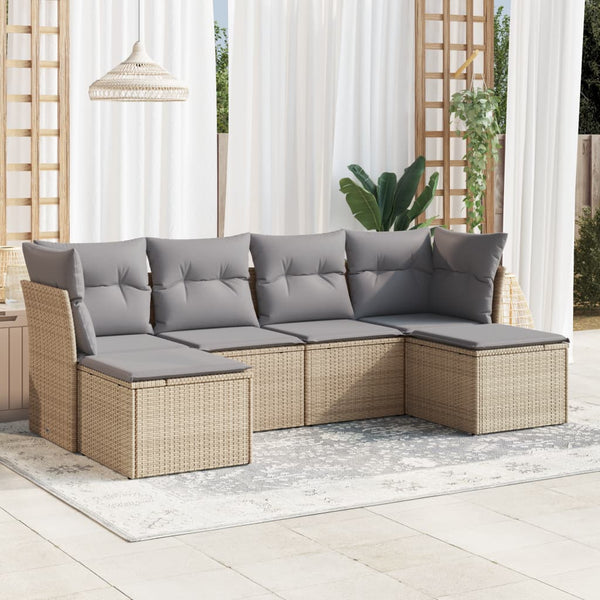 6-tlg. Garten-Sofagarnitur mit Kissen Beige Poly Rattan