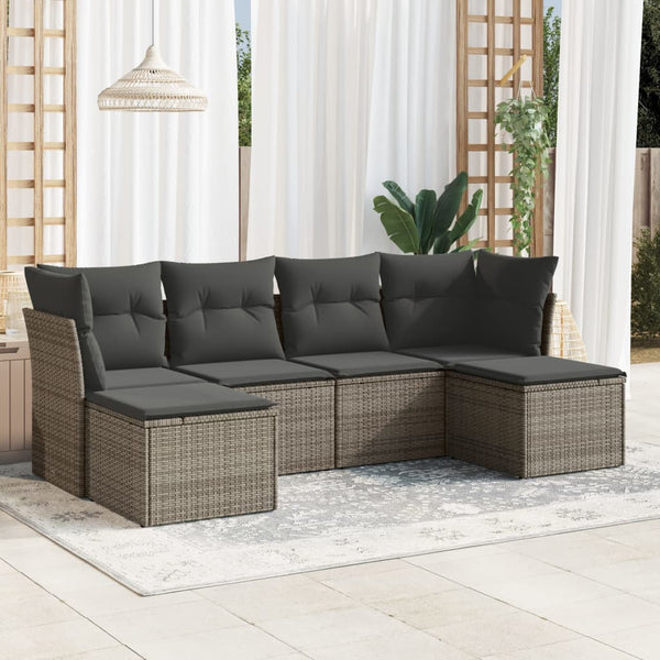 6-tlg. Garten-Sofagarnitur mit Kissen Grau Poly Rattan