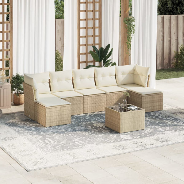 8-tlg. Garten-Sofagarnitur mit Kissen Beige Poly Rattan