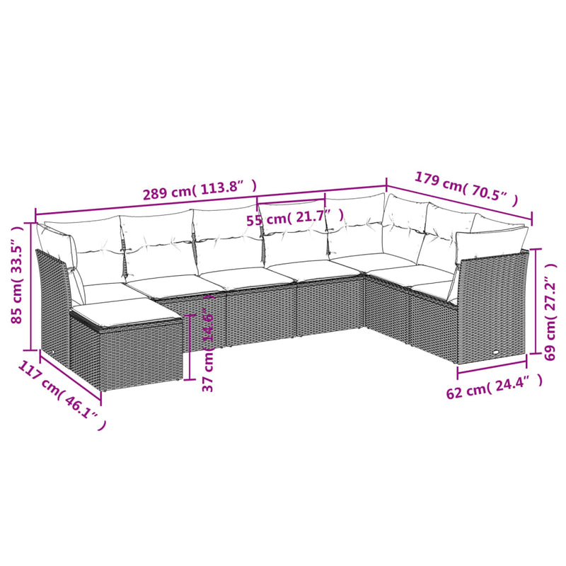 8-tlg. Garten-Sofagarnitur mit Kissen Schwarz Poly Rattan