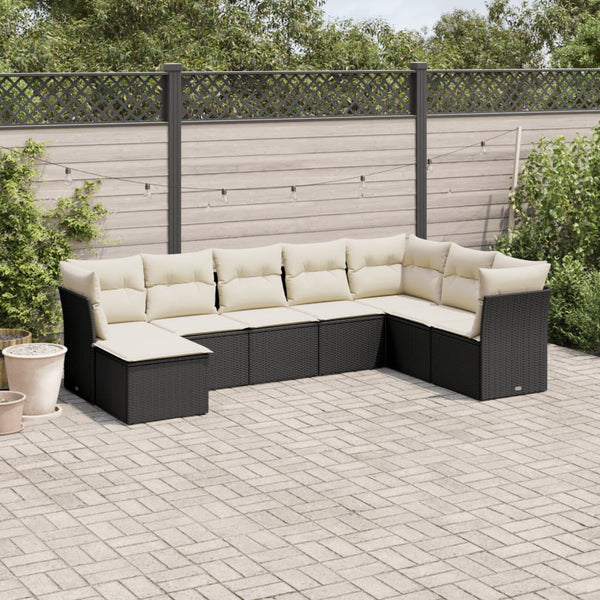 8-tlg. Garten-Sofagarnitur mit Kissen Schwarz Poly Rattan