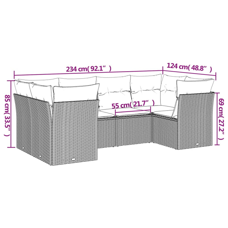 6-tlg. Garten-Sofagarnitur mit Kissen Schwarz Poly Rattan