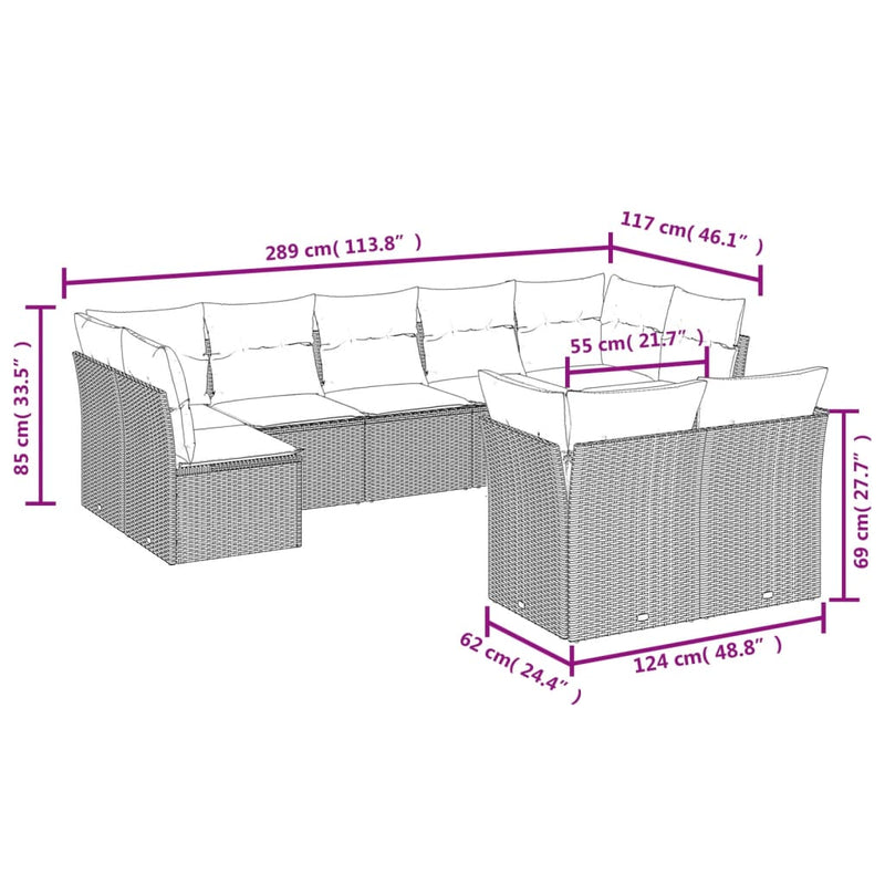 9-tlg. Garten-Sofagarnitur mit Kissen Beige Poly Rattan