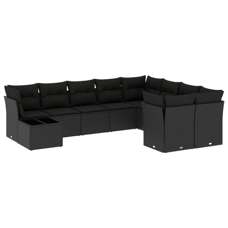 10-tlg. Garten-Sofagarnitur mit Kissen Schwarz Poly Rattan