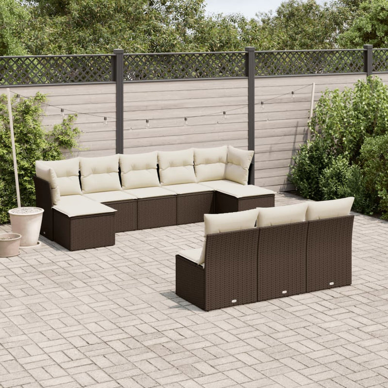 10-tlg. Garten-Sofagarnitur mit Kissen Braun Poly Rattan