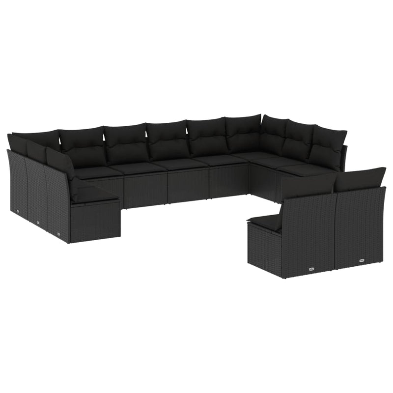 12-tlg. Garten-Sofagarnitur mit Kissen Schwarz Poly Rattan