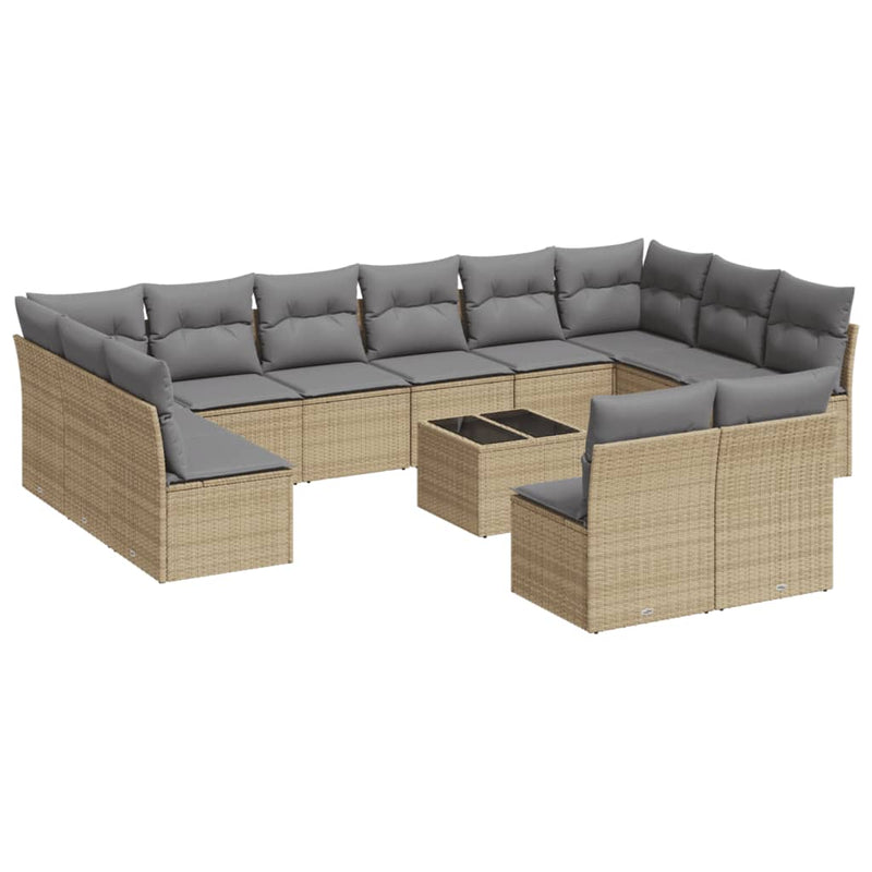 13-tlg. Garten-Sofagarnitur mit Kissen Beige Poly Rattan