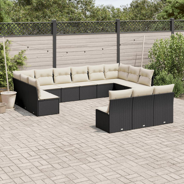 13-tlg. Garten-Sofagarnitur mit Kissen Schwarz Poly Rattan