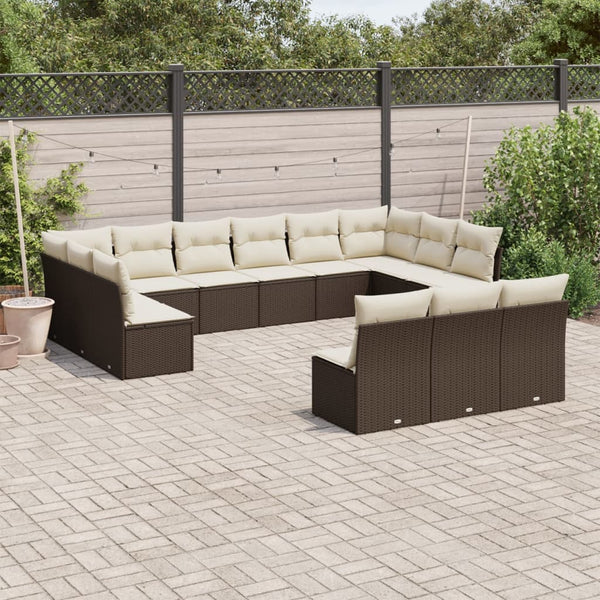 13-tlg. Garten-Sofagarnitur mit Kissen Braun Poly Rattan