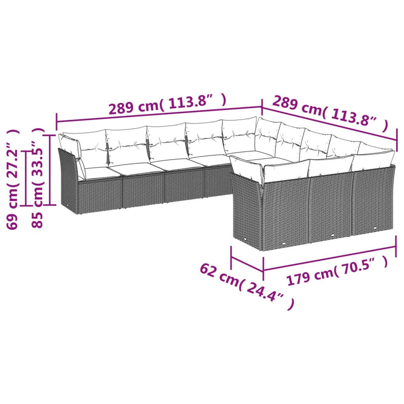 11-tlg. Garten-Sofagarnitur mit Kissen Beige Poly Rattan