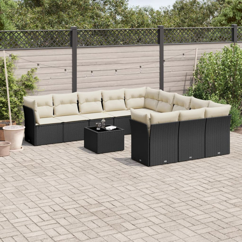 12-tlg. Garten-Sofagarnitur mit Kissen Schwarz Poly Rattan