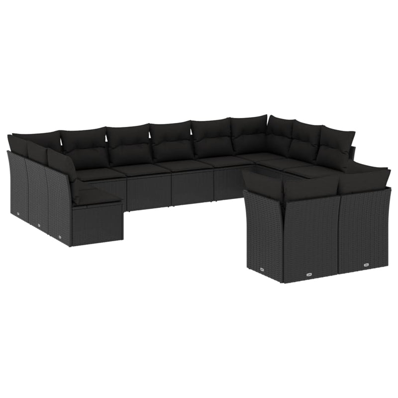 12-tlg. Garten-Sofagarnitur mit Kissen Schwarz Poly Rattan