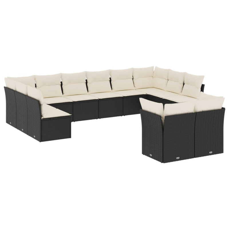 12-tlg. Garten-Sofagarnitur mit Kissen Schwarz Poly Rattan