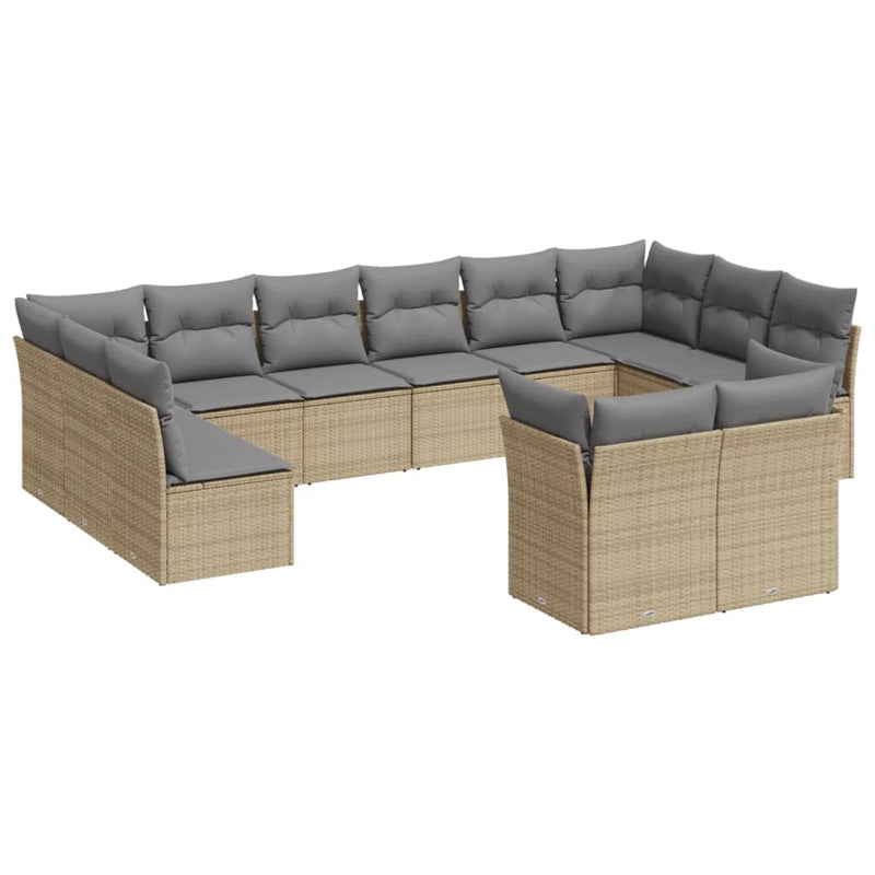 12-tlg. Garten-Sofagarnitur mit Kissen Beige Poly Rattan