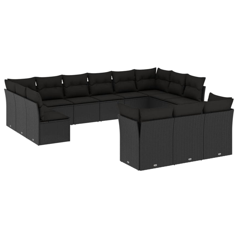 13-tlg. Garten-Sofagarnitur mit Kissen Schwarz Poly Rattan