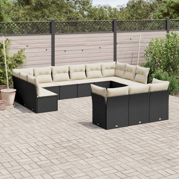 13-tlg. Garten-Sofagarnitur mit Kissen Schwarz Poly Rattan