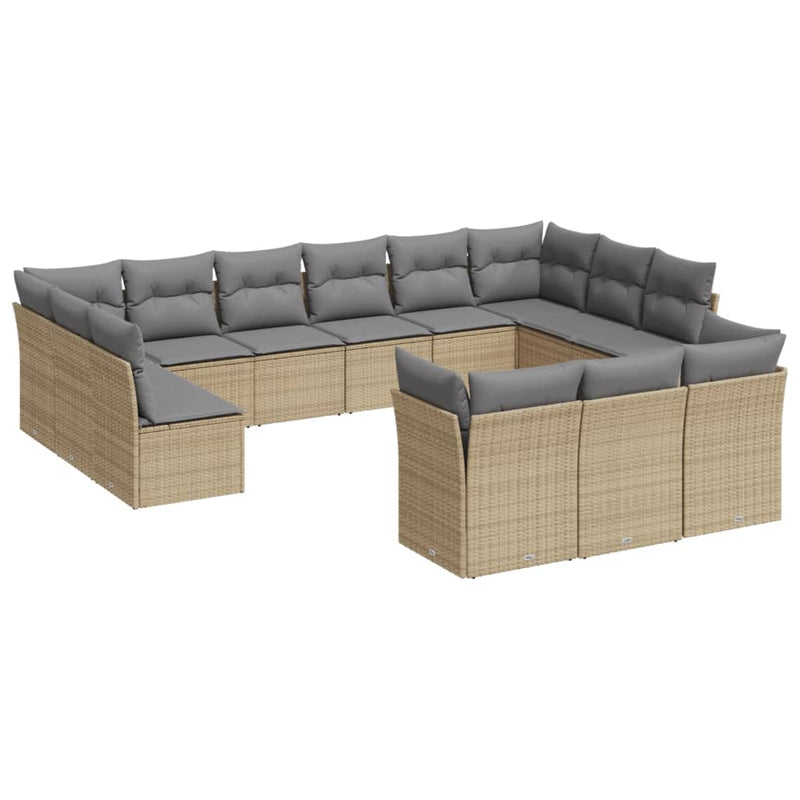 13-tlg. Garten-Sofagarnitur mit Kissen Beige Poly Rattan