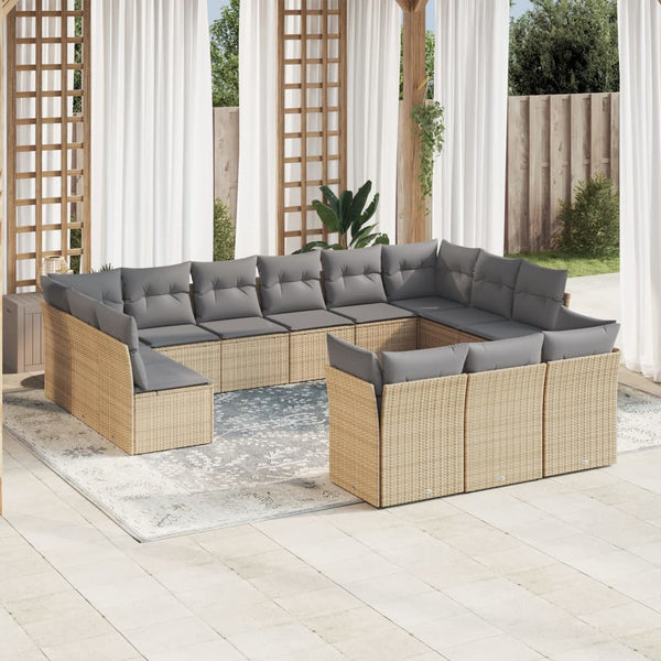 13-tlg. Garten-Sofagarnitur mit Kissen Beige Poly Rattan