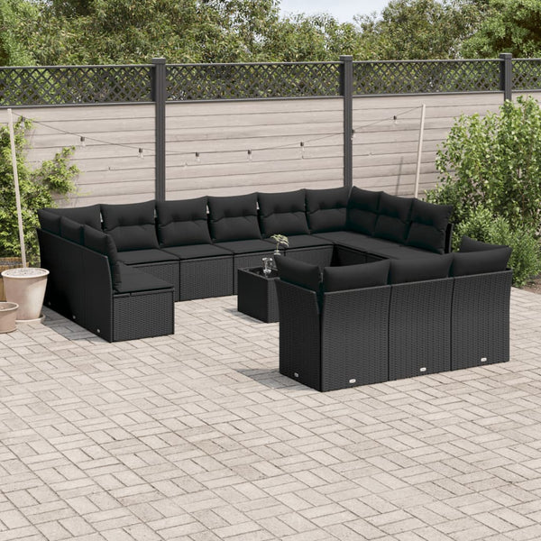 14-tlg. Garten-Sofagarnitur mit Kissen Schwarz Poly Rattan