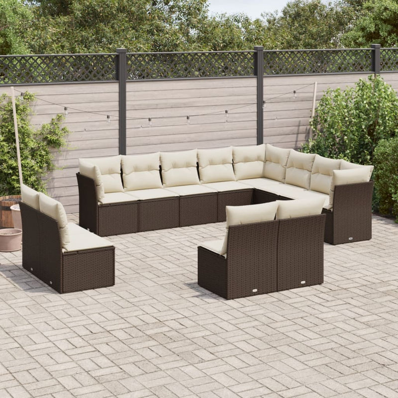 12-tlg. Garten-Sofagarnitur mit Kissen Braun Poly Rattan