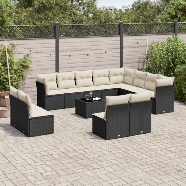 13-tlg. Garten-Sofagarnitur mit Kissen Schwarz Poly Rattan