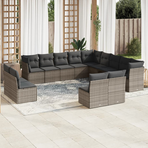 13-tlg. Garten-Sofagarnitur mit Kissen Grau Poly Rattan