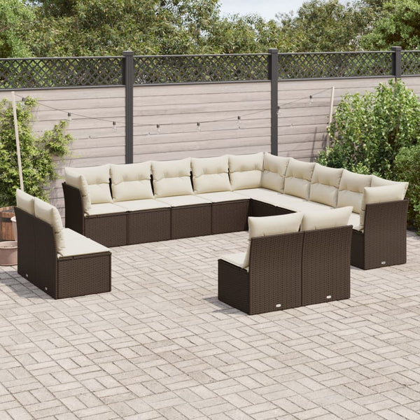 13-tlg. Garten-Sofagarnitur mit Kissen Braun Poly Rattan