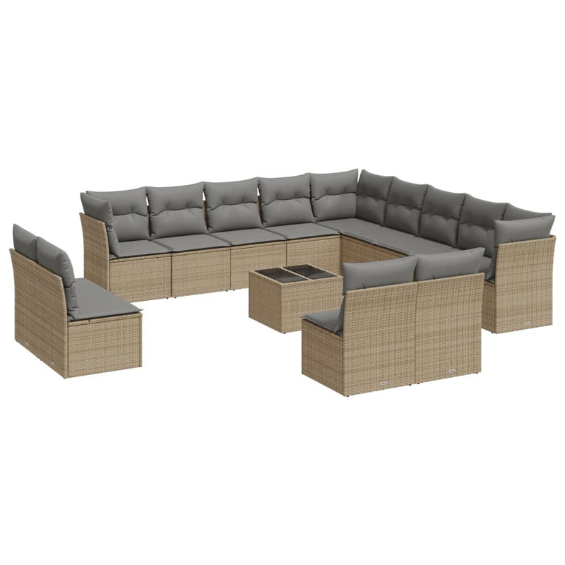 14-tlg. Garten-Sofagarnitur mit Kissen Beige Poly Rattan